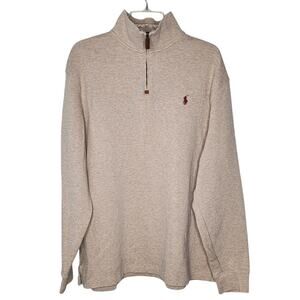 Polo Ralph Lauren Mens 1/4 Zip Mock Neck Pullover Cotton Knit Sweater Beige XL